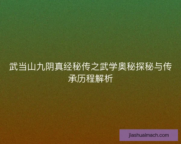武当山九阴真经秘传之武学奥秘探秘与传承历程解析