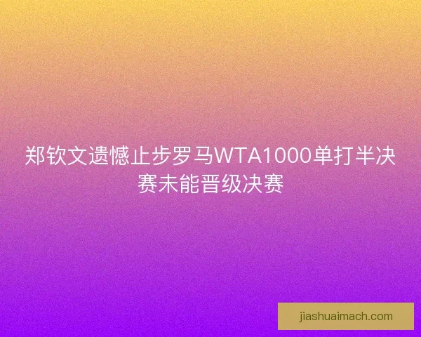 郑钦文遗憾止步罗马WTA1000单打半决赛未能晋级决赛